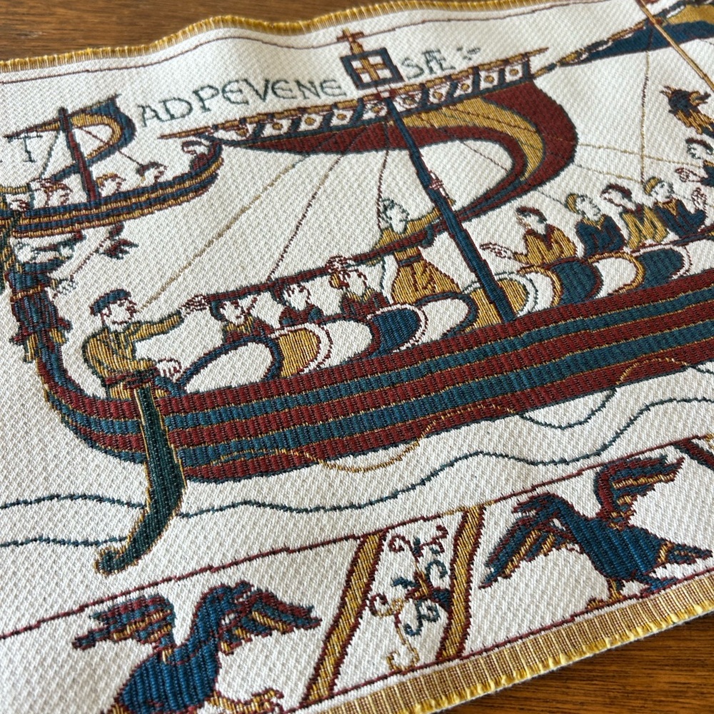 Medieval style Tapestry Wall Hanging with Red and Blue Accents ( Bayeux)